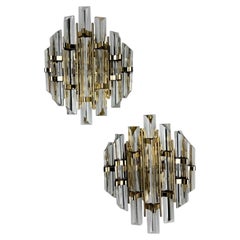 Pair of Venini sconces, Triedi cut Glass, Italy, Circa 1970's