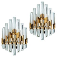 Pair Of Venini Style Clear Gold Glass Brass Sconce, 1970