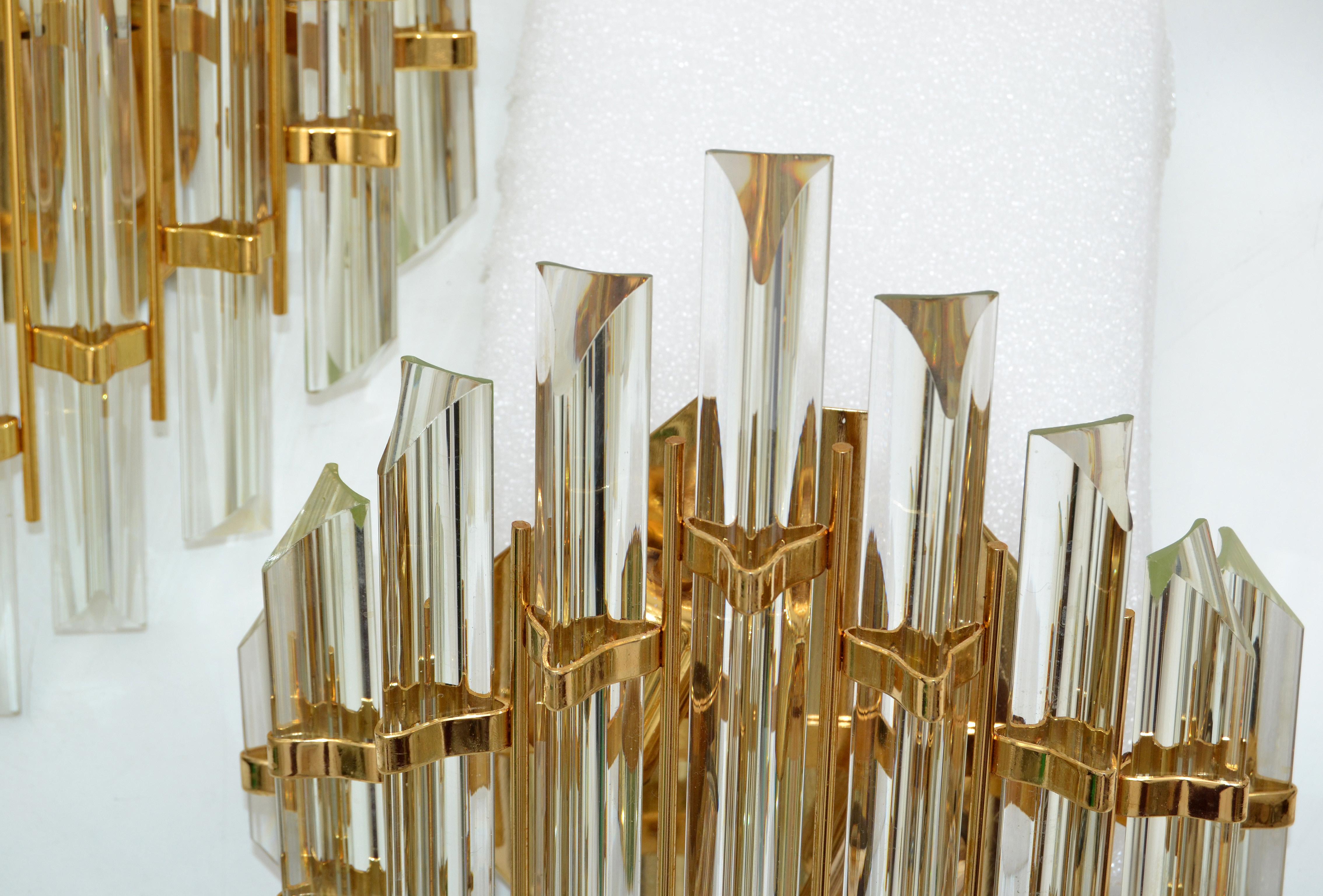 Pair of Venini Style Crystal & Brass Sconces Mid-Century Modern Italy 1970 For Sale 5