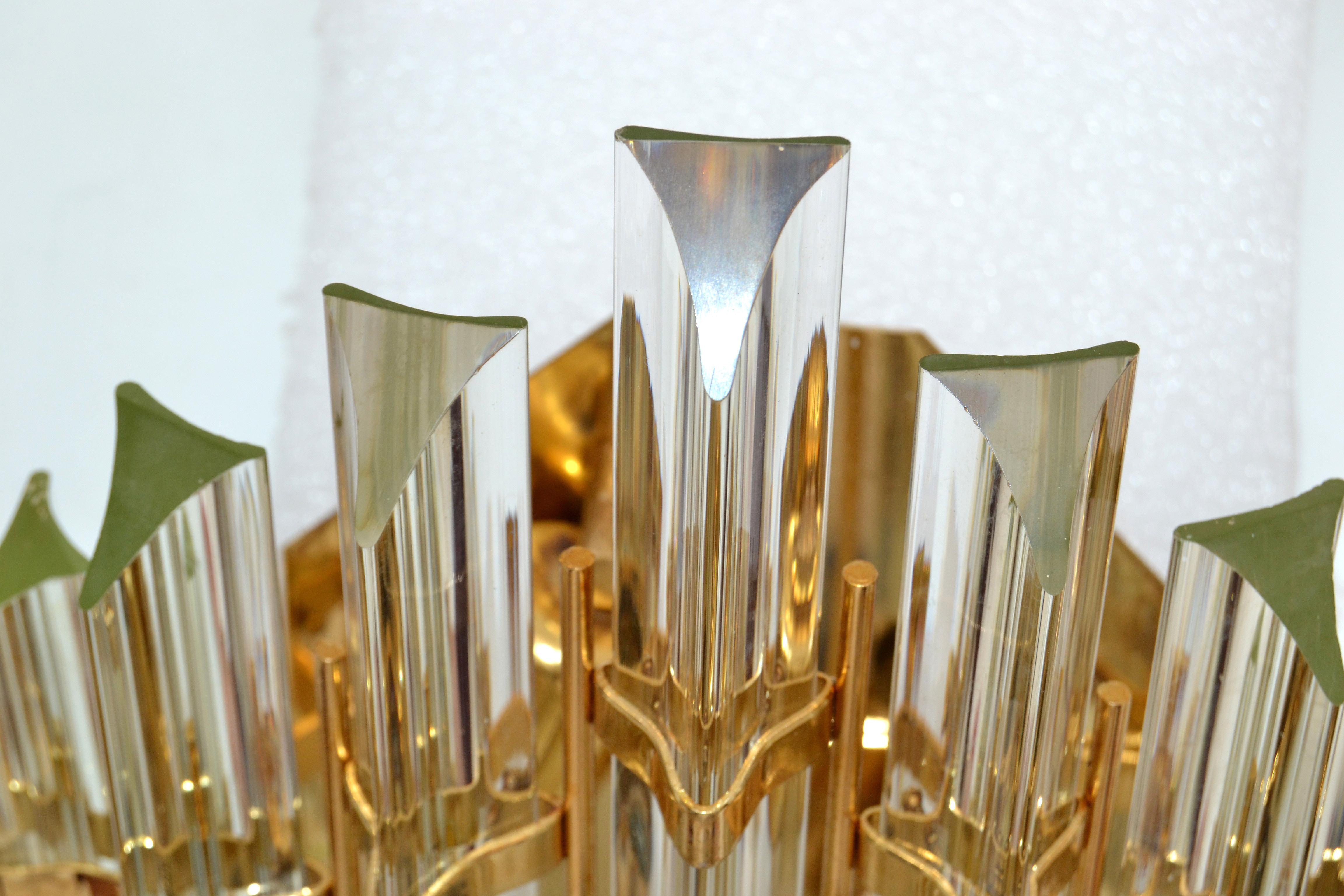 Pair of Venini Style Crystal & Brass Sconces Mid-Century Modern Italy 1970 For Sale 4