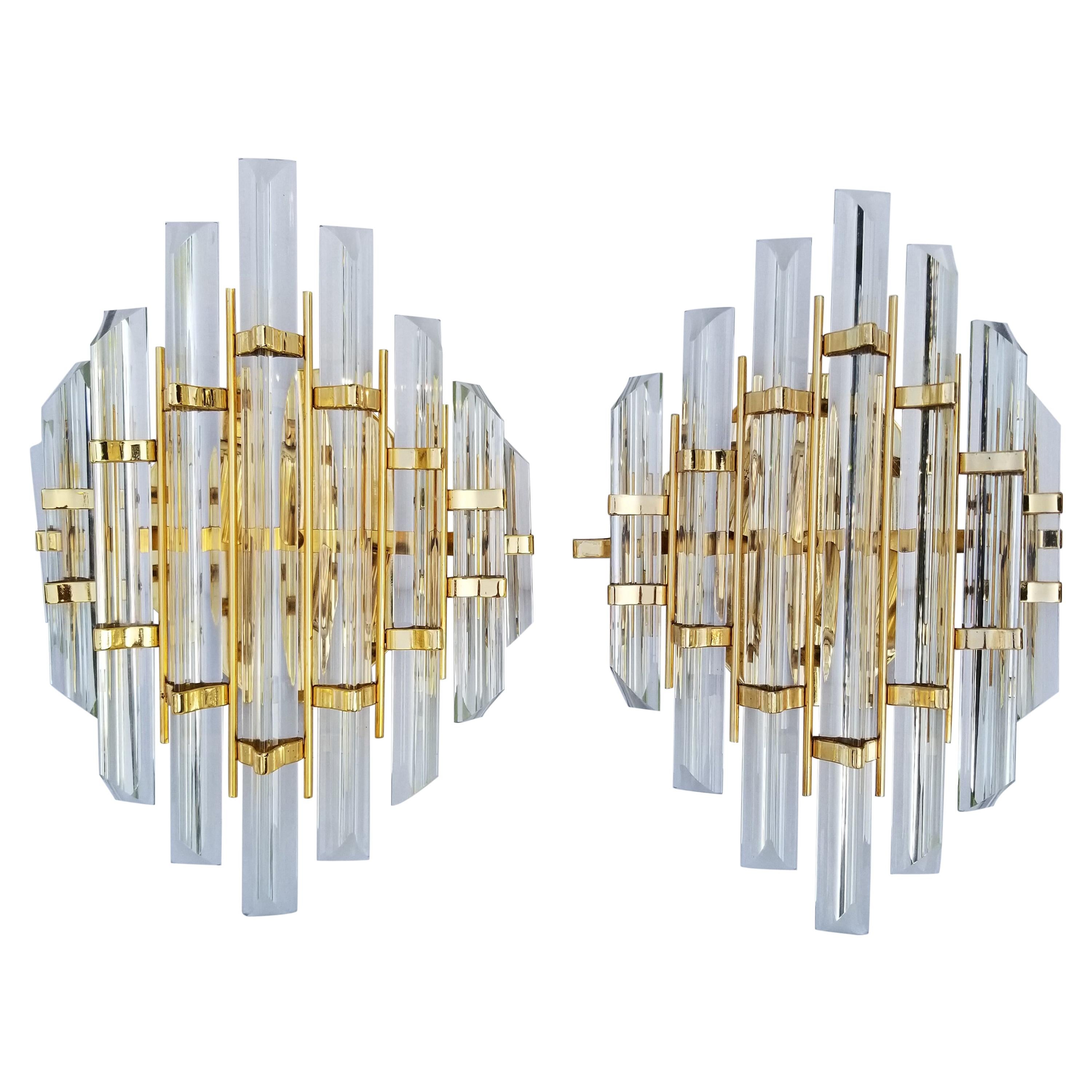 Pair of Venini Style Crystal Sconces