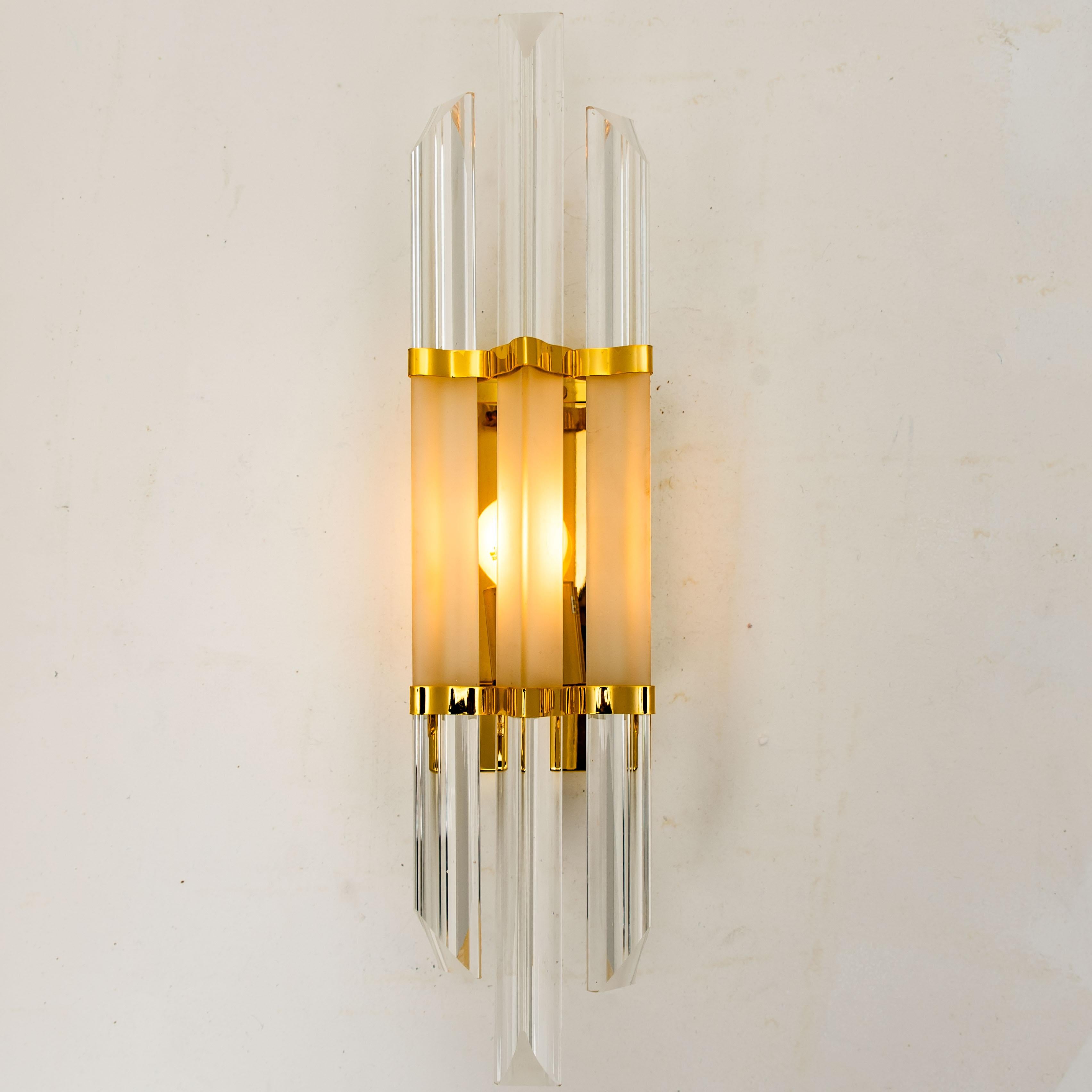1 of the 2 Pairs of Venini Style Murano Glass and Brass Sconces, Italy 1