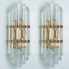 Paire d'appliques de style Venini en verre de Murano et laiton doré, années 1960