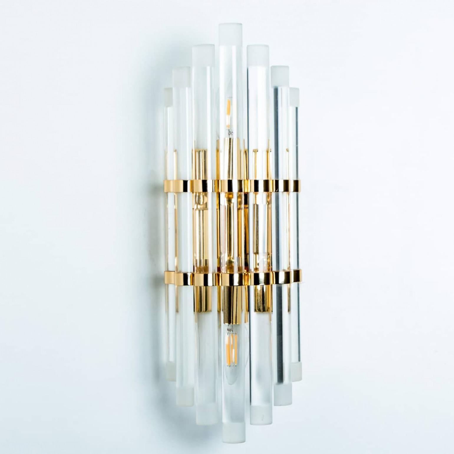 Mid-Century moderno Coppia di sconsigliere in vetro di Murano e ottone dorato in stile Venini, anni '60 in vendita