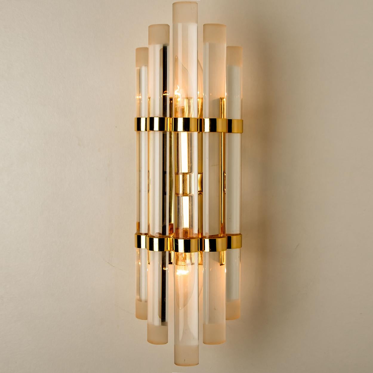 Plated Pair of Venini Style Murano Glass and Gilt Brass Sconces, 1960s