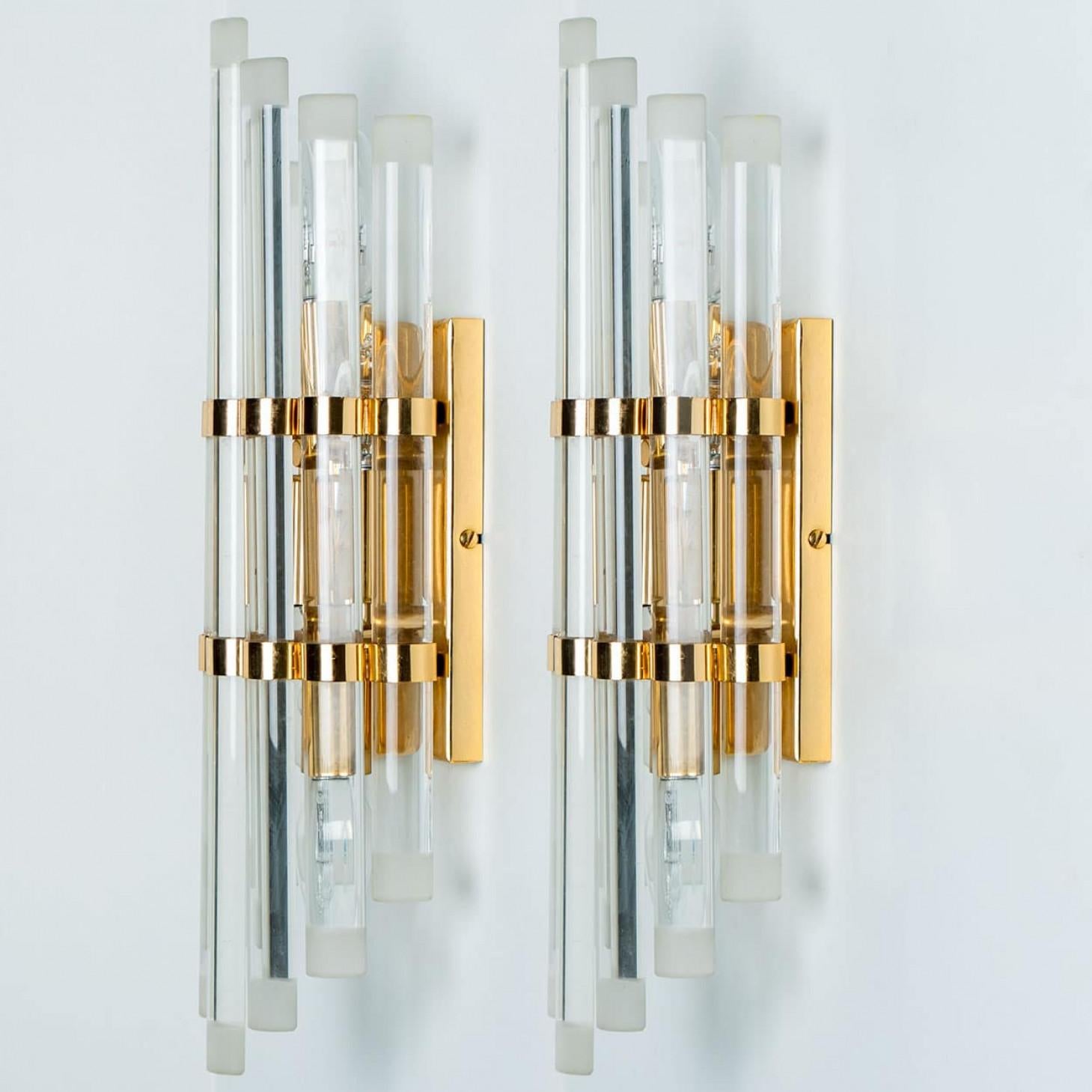 Placcato Coppia di sconsigliere in vetro di Murano e ottone dorato in stile Venini, anni '60 in vendita