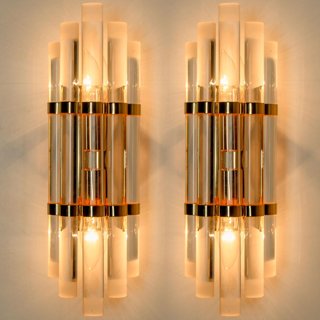 Pair of Venini Style Murano Glass and Gilt Brass Sconces, 1960s 1