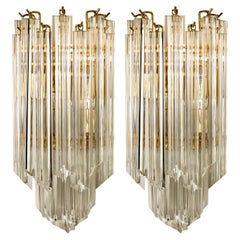 Pair of Venini Style Murano Glass and Gilt Brass Sconces, 1960s