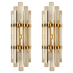 Pair of Venini Style Murano Glass and Gilt Brass Sconces, 1960s
