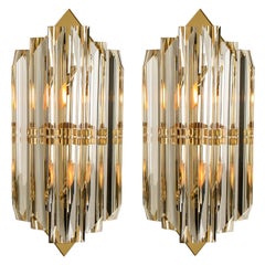 Pair of Venini Style Murano Glass and Gilt Brass Sconces, Italy