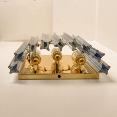 Pair of Venini Style Murano Glass and Gilt Brass Sconces with Grey Stripe, Italy