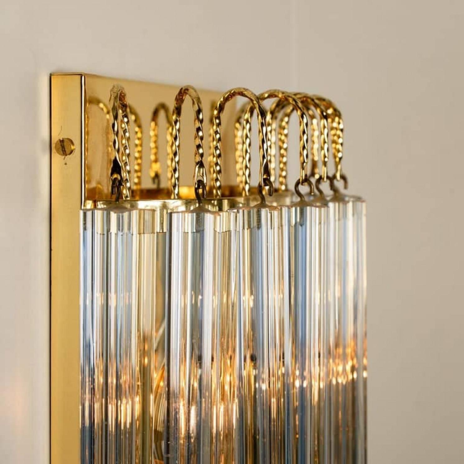 Placcato Coppia di sconsigliere in vetro di Murano e ottone dorato in stile Venini con striscia grigia, Italia in vendita