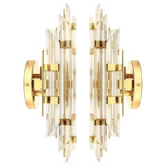 Pair of Venini Style Murano Glass and Gold-Plated Sconces, Italy