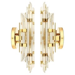 Pair of Venini Style Murano Glass and Gold-Plated Sconces, Italy