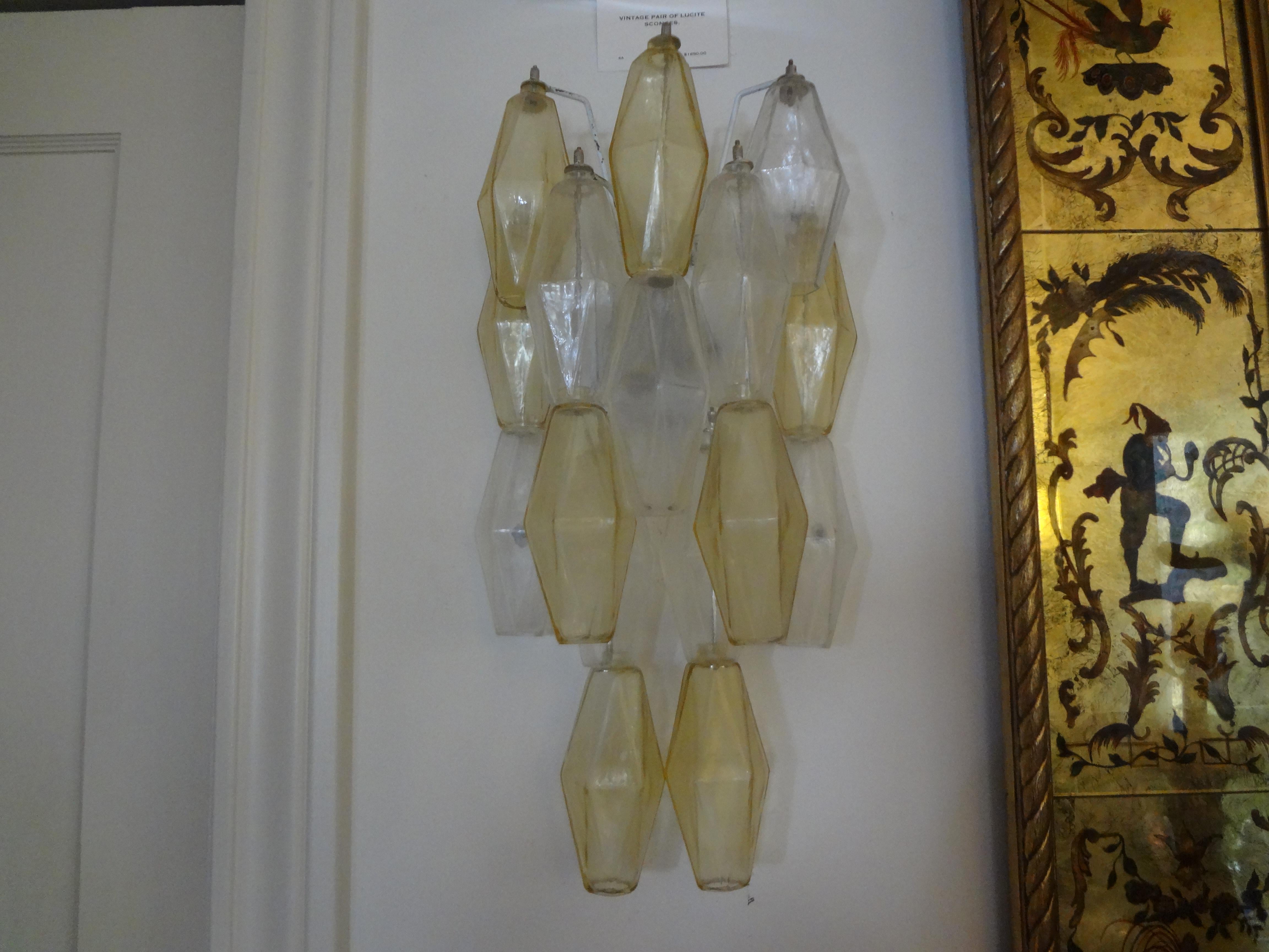 Mid-20th Century Pair of Venini Style Murano Glass Polyhedral Sconces