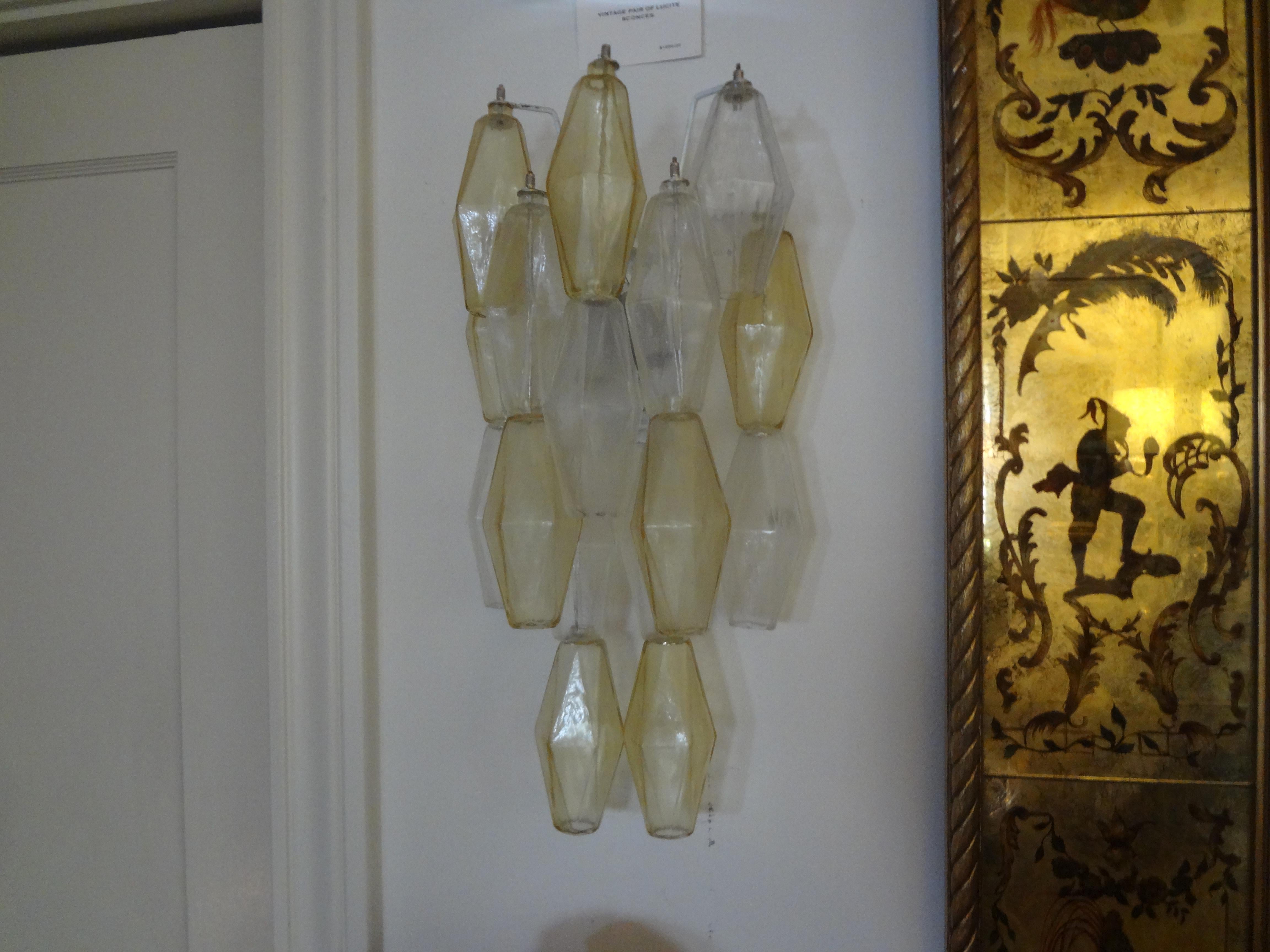 Blown Glass Pair of Venini Style Murano Glass Polyhedral Sconces