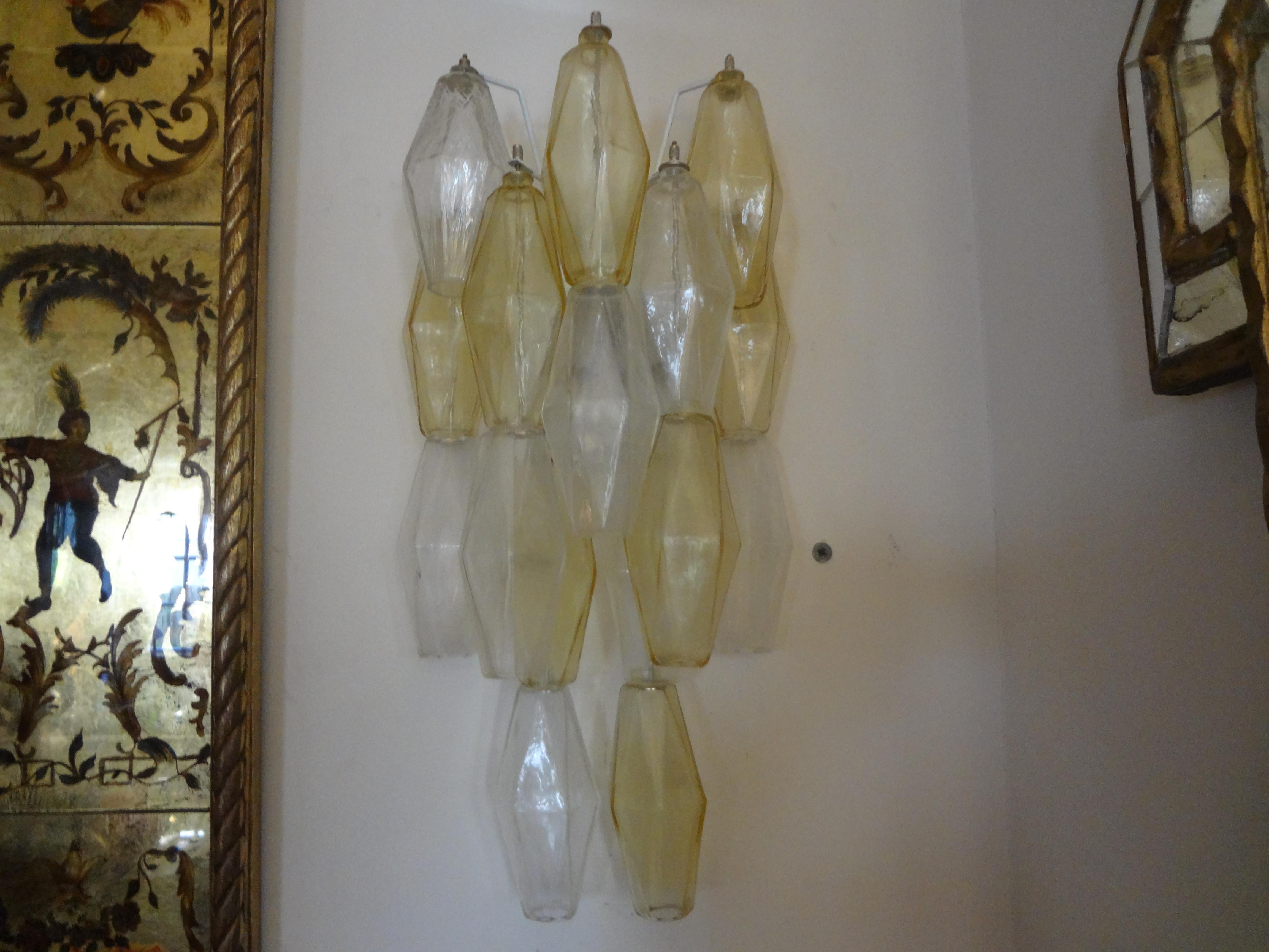 Pair of Venini Style Murano Glass Polyhedral Sconces 1