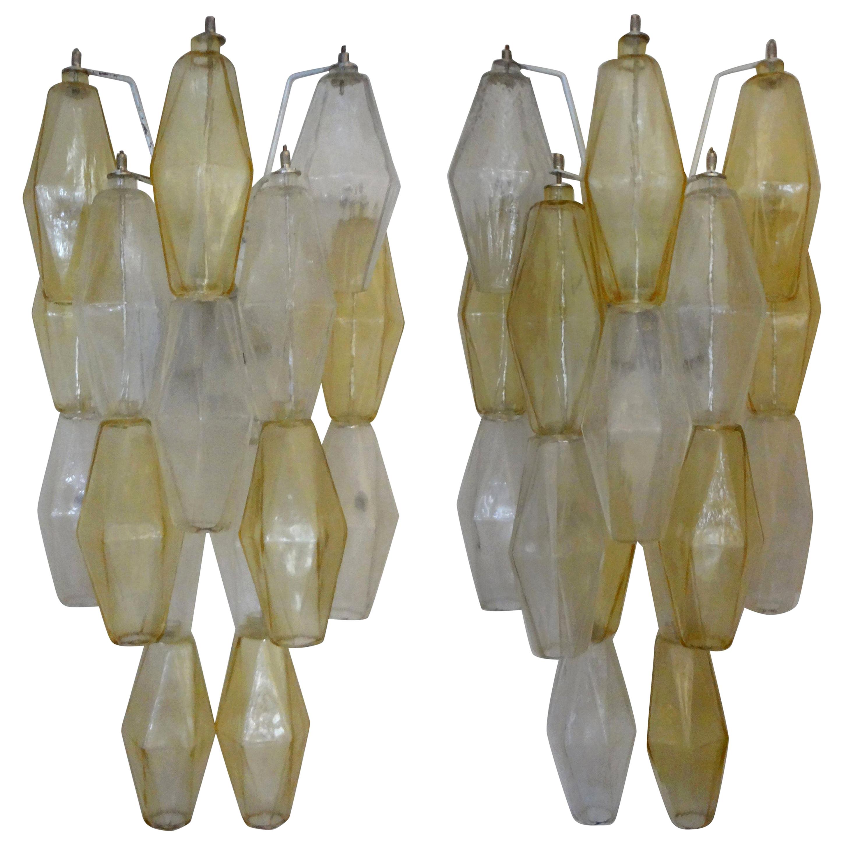 Pair of Venini Style Murano Glass Polyhedral Sconces