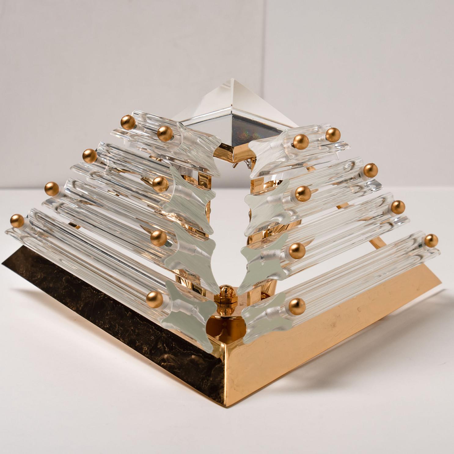 Paire d'appliques de style Venini en verre à trois gouttes et laiton, Italie, 1970 en vente 2