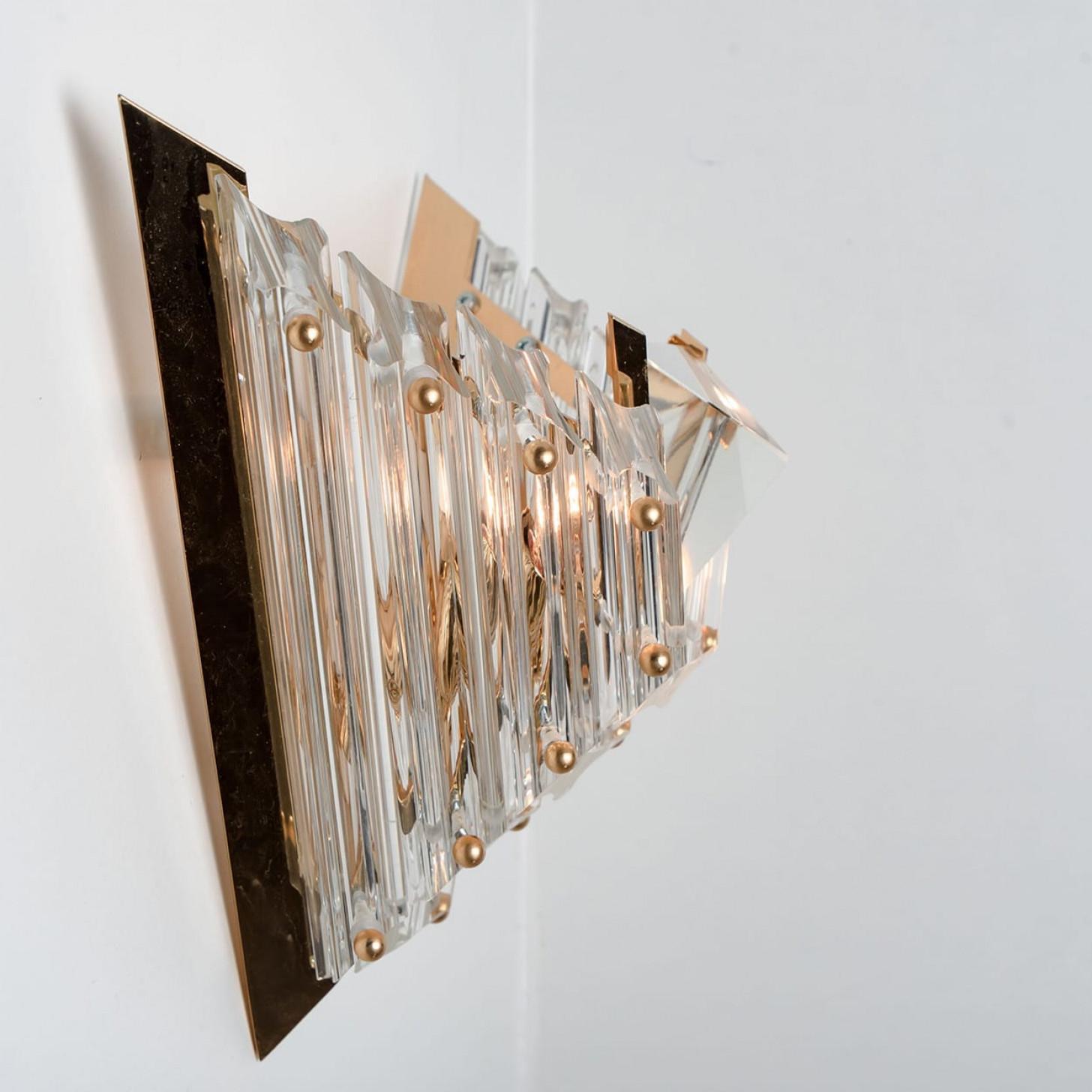 Paire d'appliques de style Venini en verre à trois gouttes et laiton, Italie, 1970 en vente 5