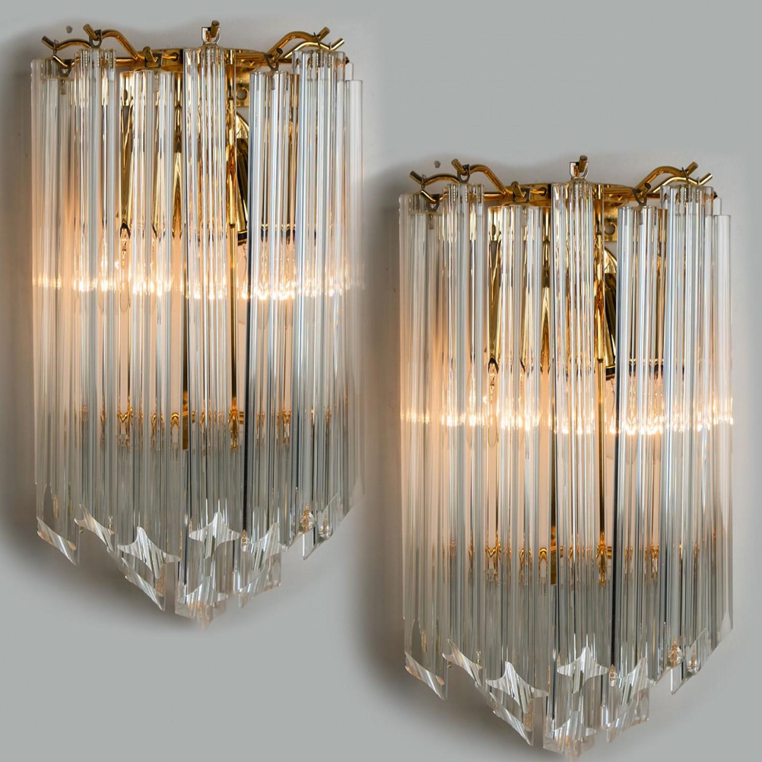 coppia di Venini Style Triedroglass Tree Tears in vetro oro chiaro in ottone in vendita 5