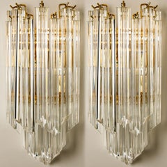 coppia di Venini Style Triedroglass Tree Tears in vetro oro chiaro in ottone