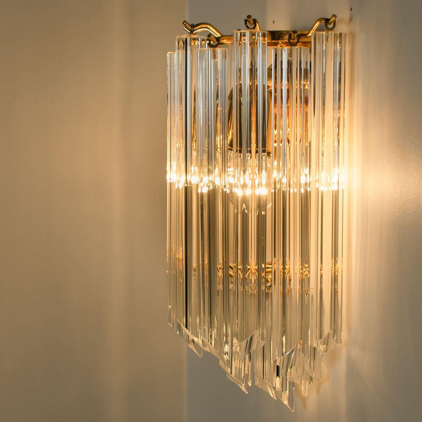 Italiano coppia di Venini Style Triedroglass Tree Tears in vetro oro chiaro in ottone in vendita