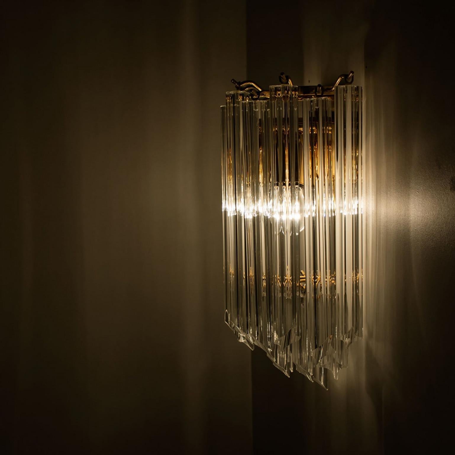 Pareja de Lámparas de Latón Estilo Venini Triedroglass Lágrimas de Árbol Cristal Dorado Transparente Otro en venta