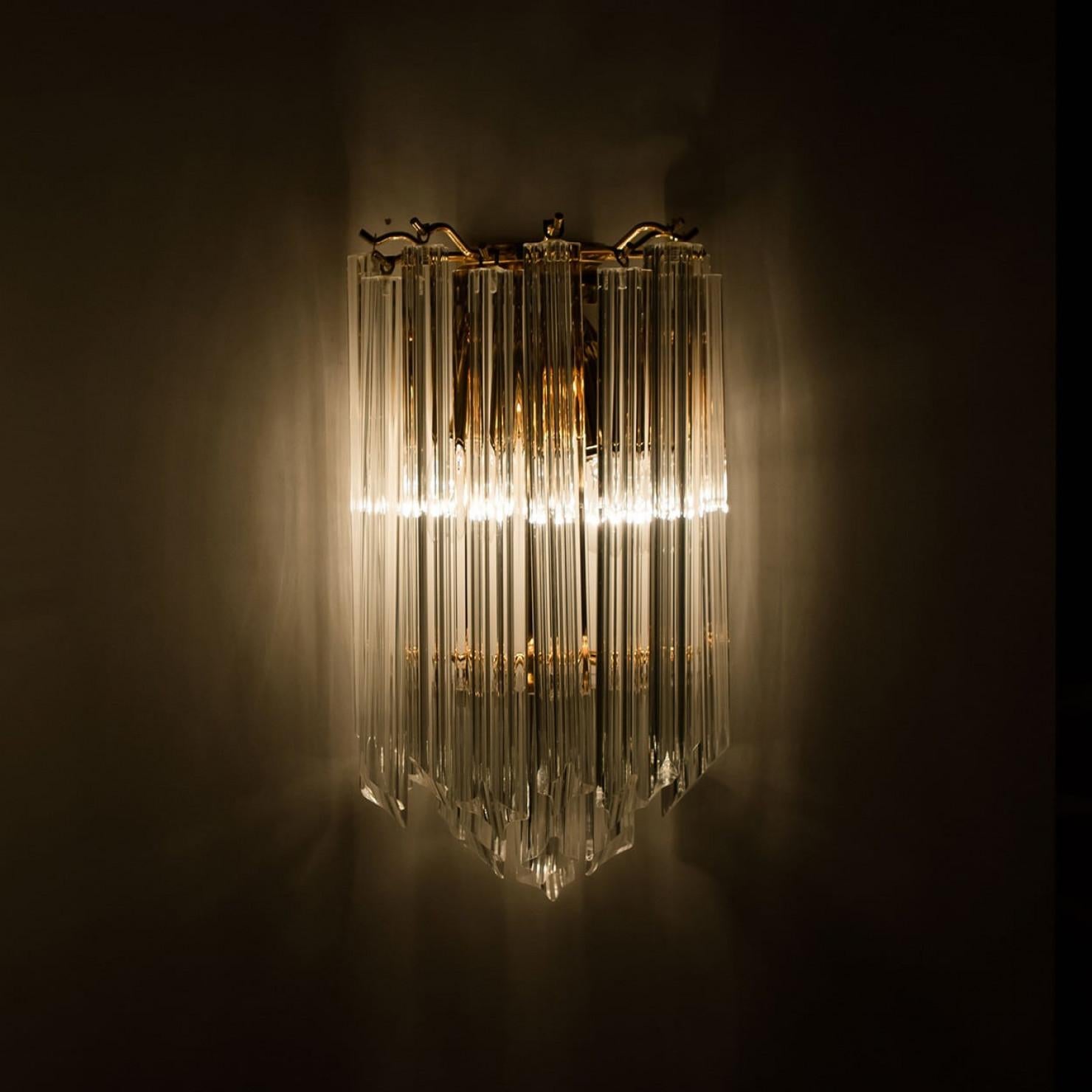 Pareja de Lámparas de Latón Estilo Venini Triedroglass Lágrimas de Árbol Cristal Dorado Transparente en Bueno estado para la venta en Rijssen, NL