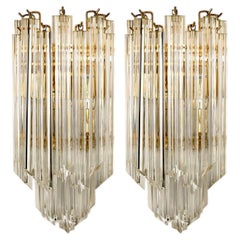 coppia di Venini Style Triedroglass Tree Tears in vetro oro chiaro in ottone