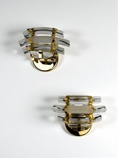Pair of Venini Triedi Curved Cut Glass Sconces, Italy, circa 1970s
