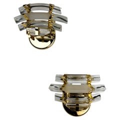 Pair of Venini Triedi Curved Cut Glass Sconces, Italy, circa 1970s