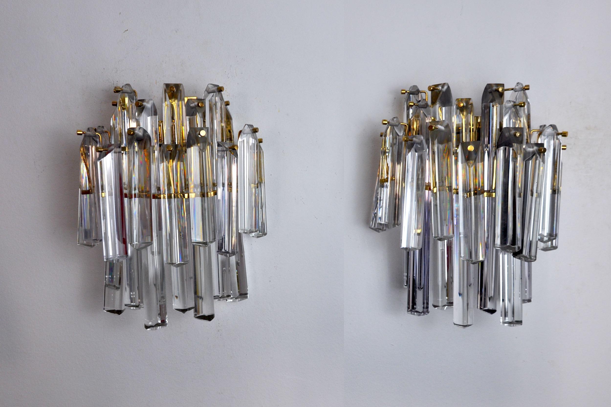 Hollywood Regency Paire d'appliques Venini, 2 niveaux, verre de Murano, Italie, 1970 en vente