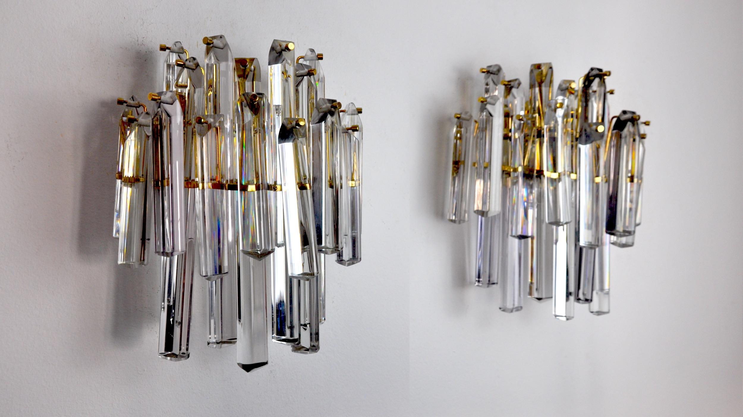 italien Paire d'appliques Venini, 2 niveaux, verre de Murano, Italie, 1970 en vente