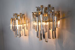 Pair of Venini Wall Lamps, 2 Levels, Murano Glass, Italy, 1970