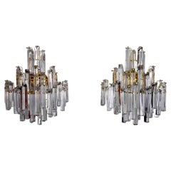 Pair of Venini Wall Lamps, 3 Levels, Murano Glass, Italy, 1970