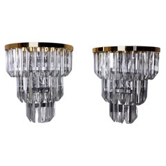 Pair of Venini Wall Lamps 3 Levels Triedri Crystals Italy, 1970