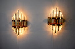 Pair of Venini Wall Lamps Cut Glass Murano Italy 1970