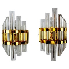 Pair of Venini Wall Lamps Cut Glass Murano Italy 1970