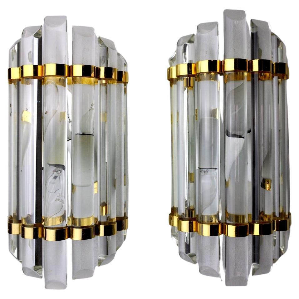 Pair of Venini Wall Lamps, Cut Glass, Murano, Italy, 1970 For Sale
