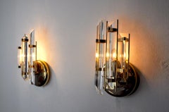 Pair of Venini Wall Lamps Cut Glass Murano Italy 1980