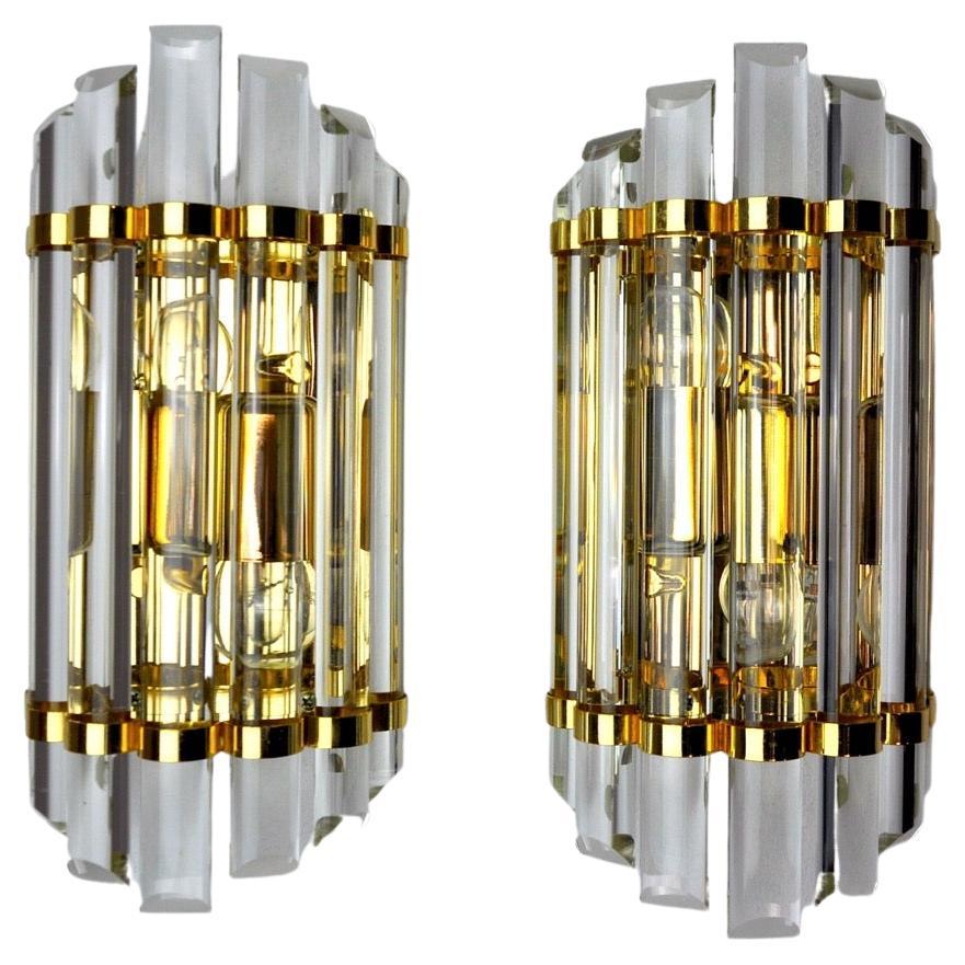 Pair of Venini Wall Lamps, Murano Glass, Italy, 1970 For Sale