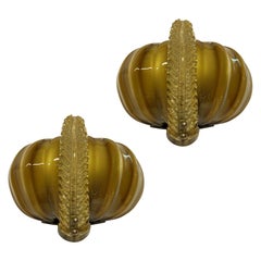 Pair of Venini Wall Lights in Gold Tinted Glass