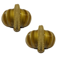 Pair of Venini Wall Lights in Gold Tinted Glass