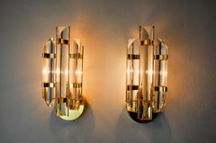 Pair of Venini style wall lights, Triedri glass, Murano, Italy 1990