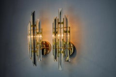 Pair of Venini wall lights, Triedri glass, Murano, Italy 1990
