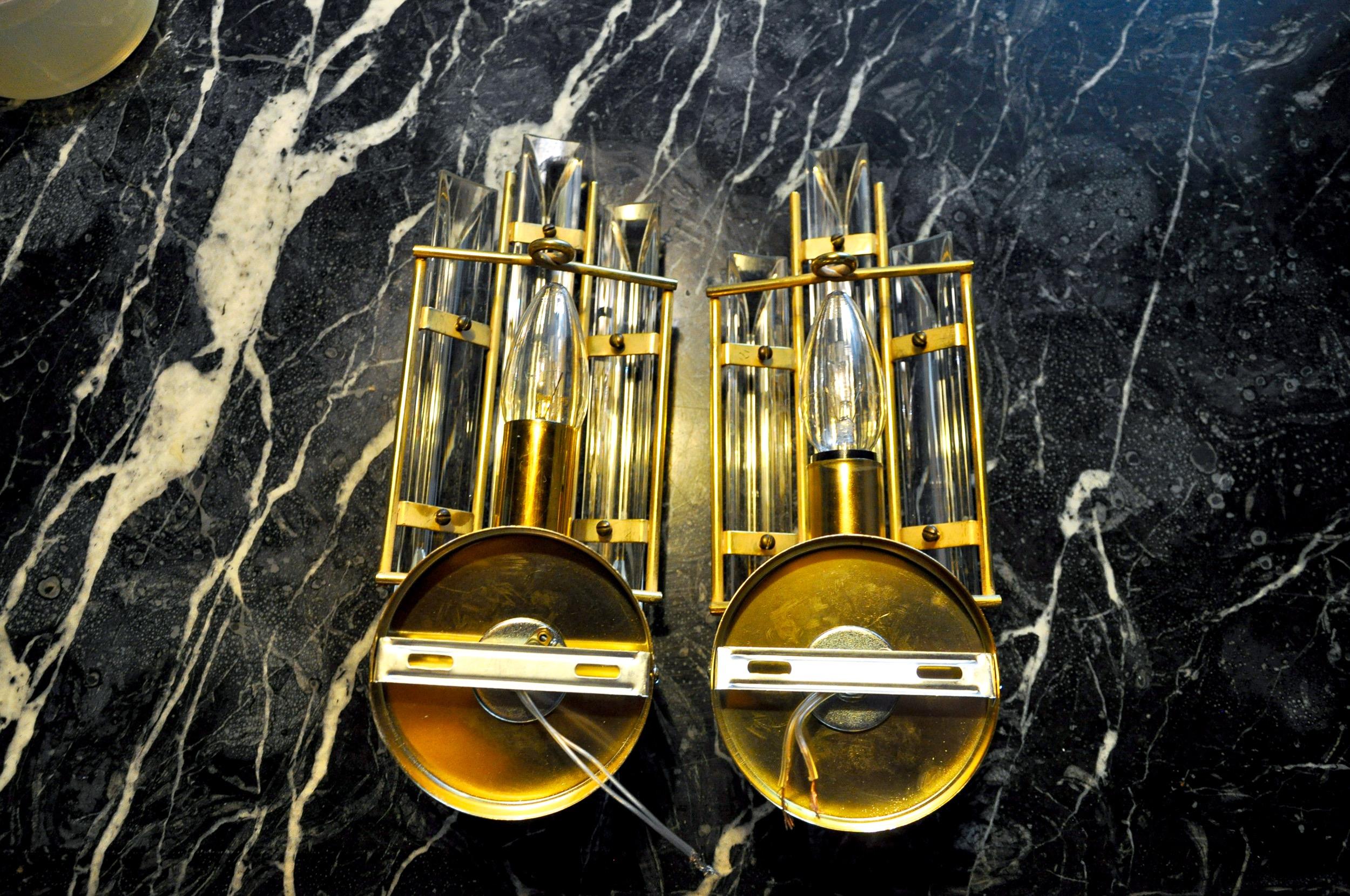 Cristal Paire d'appliques Venini, verre Triedri, Murano, Italie 1970 en vente