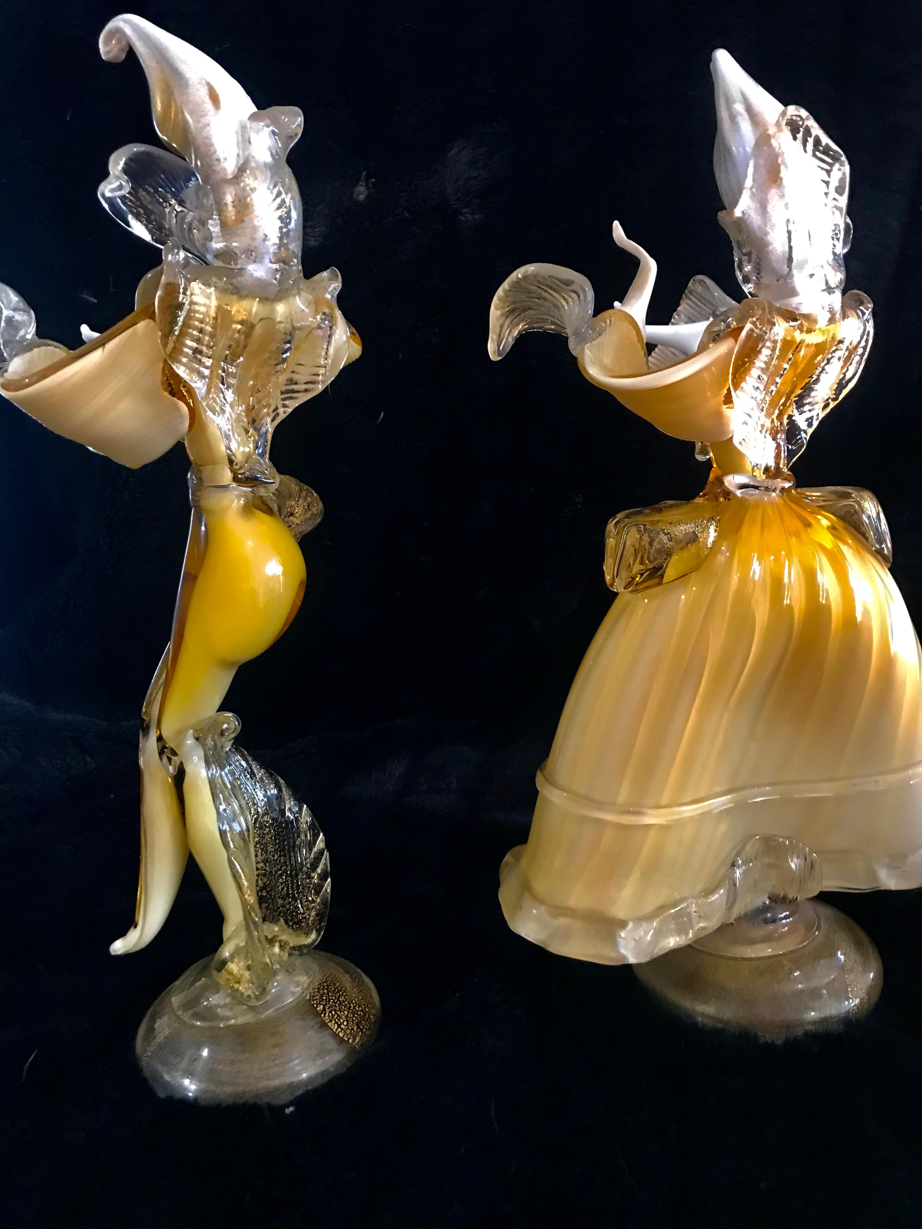 Mid-Century Modern Pair of Venitian Dancer Gold Glass Murano by Seguso, Italy 1960