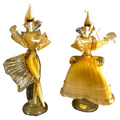 Pair of Venitian Dancer Gold Glass Murano by Seguso, Italy 1960