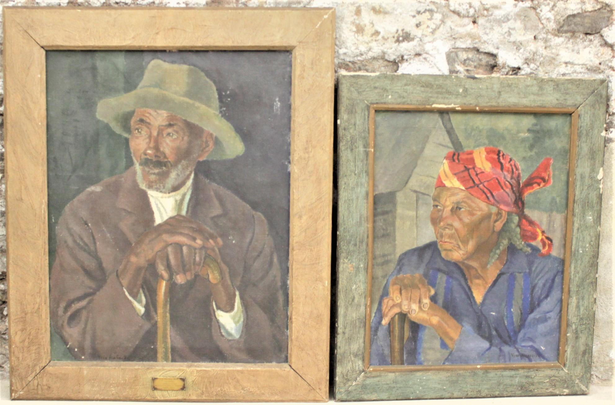 Pareja de cuadros al óleo originales de arte popular 